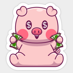 Cute pig holding paper money Sticker